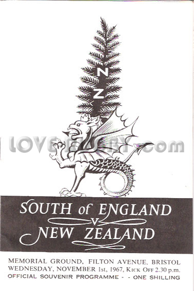 1967 South of England v New Zealand  Rugby Programme